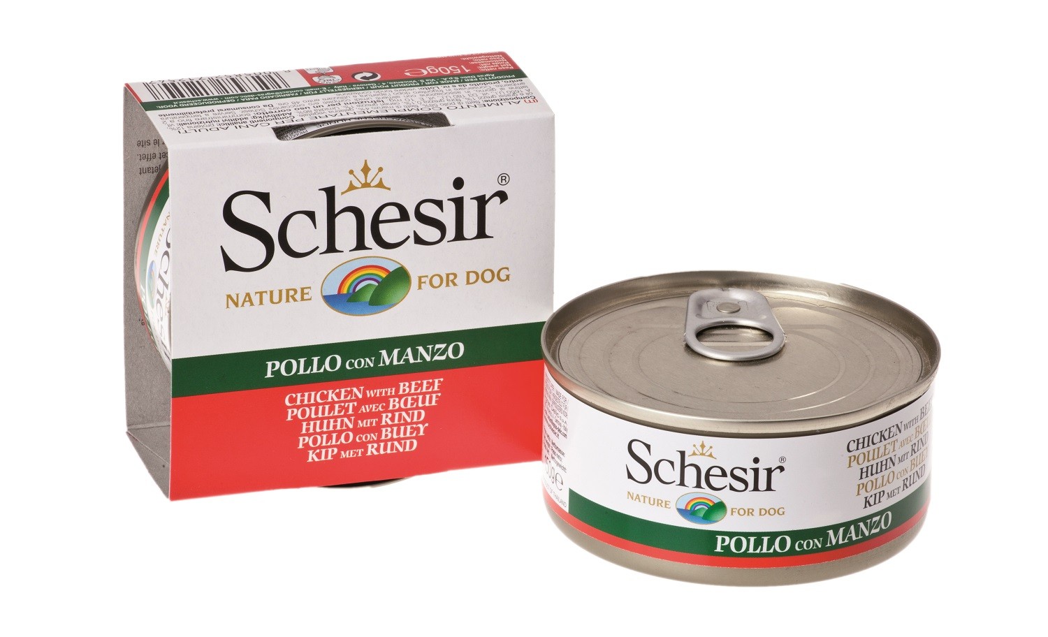 Schesir pollo con manzo (gelatina) cibo umido per cani (lattina)