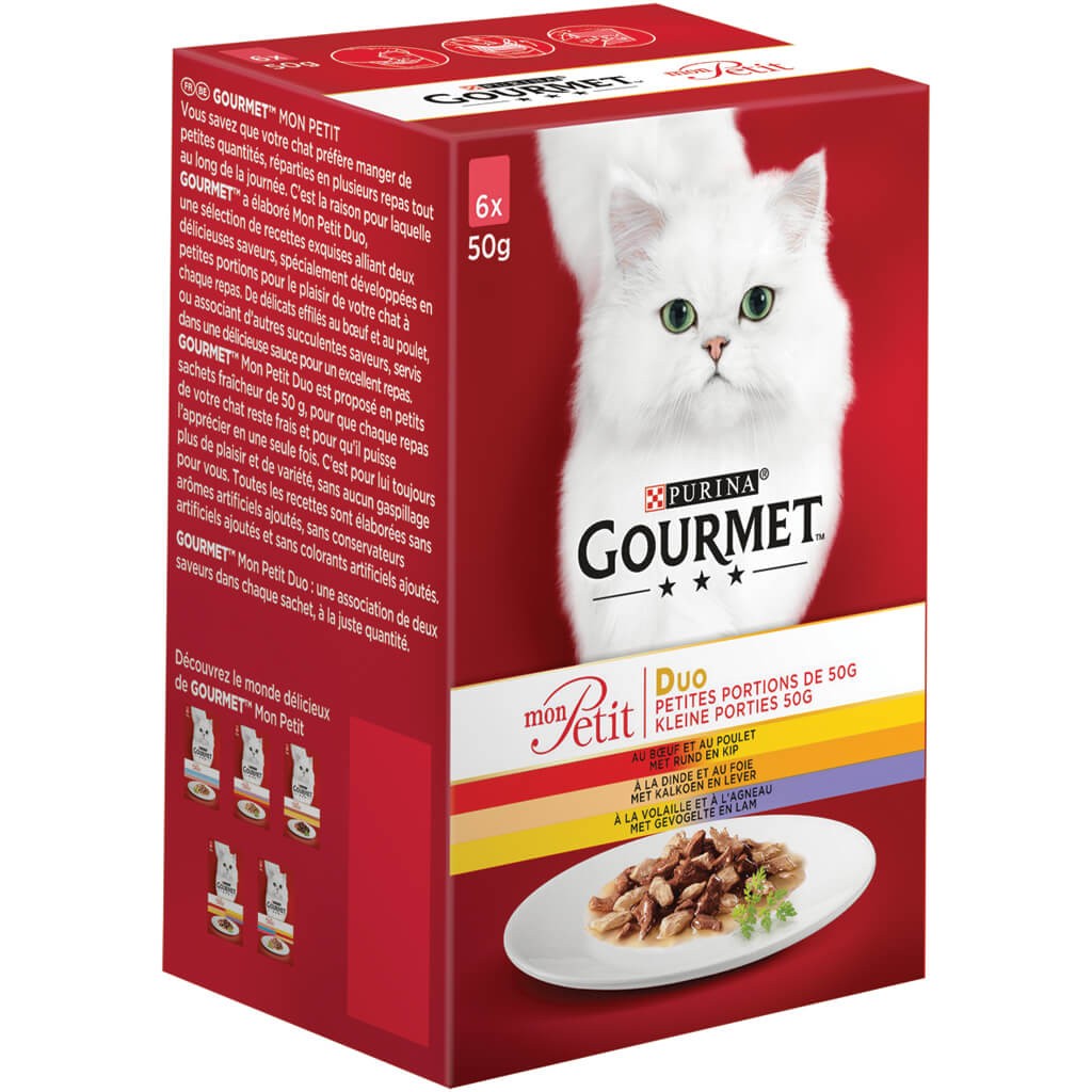 Gourmet Mon Petit Intense con manzo e pollo, tacchino e fegato, pollame e agnello per gatti