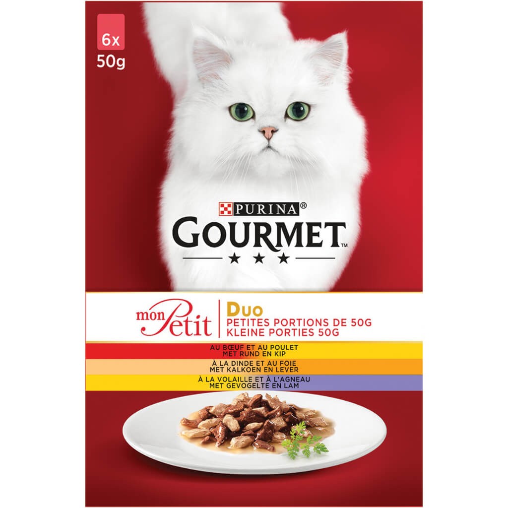 Gourmet Mon Petit Intense con manzo e pollo, tacchino e fegato, pollame e agnello per gatti