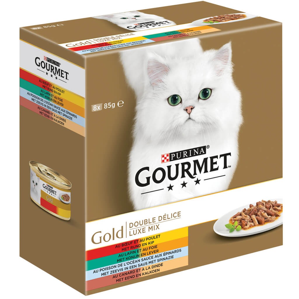 Gourmet Gold Luxe Mix pacco da 8 cibo umido per gatti (85 g)