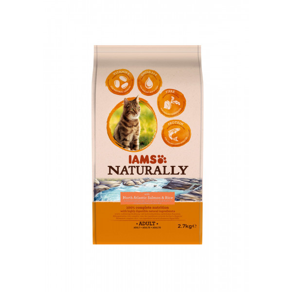 Iams Naturally Adult Gatto, con salmone e riso