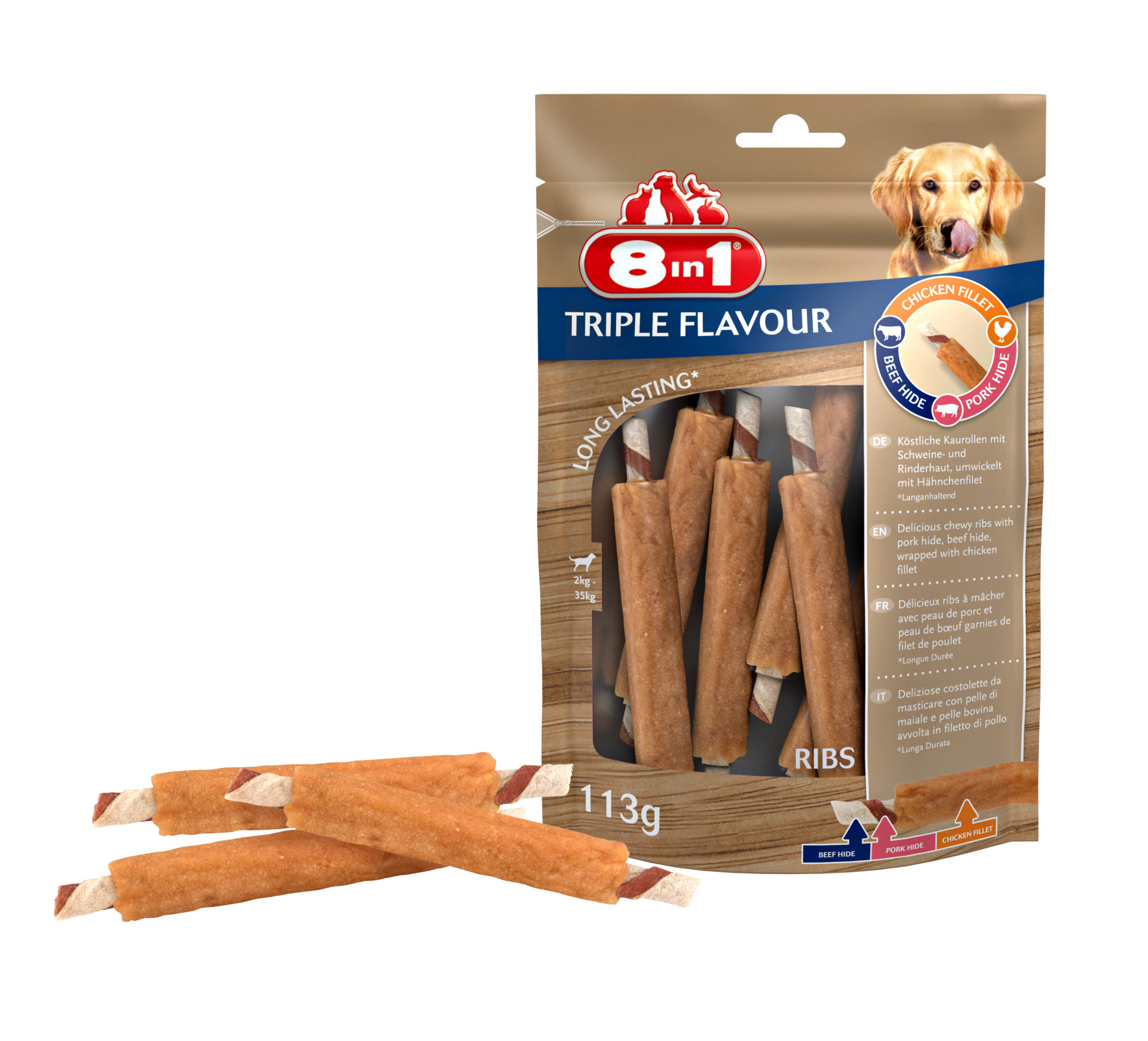 Immagine di 10 confezioni 8in1 Triple Flavour costine per cane