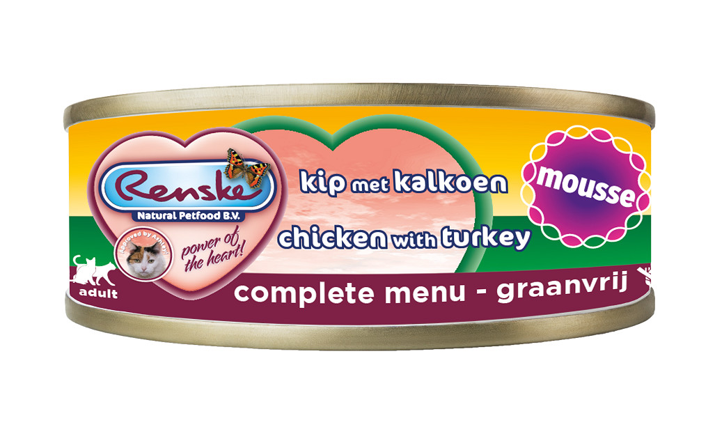Renske Grain Free mousse con pollo e tacchino cibo umido per gatti (lattine)