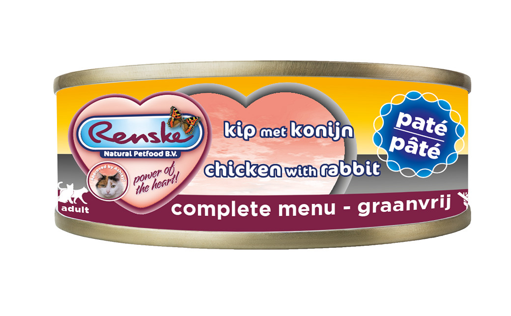 Renske Grain Free paté con pollo e coniglio cibo umido per gatti (lattine)