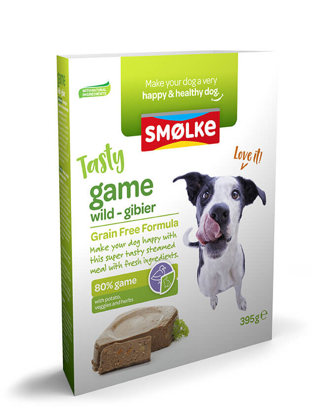 Immagine di 2 trays (20 x 395 g) Smølke Tasty Game selvaggina fresca al vapore cibo umido per cane