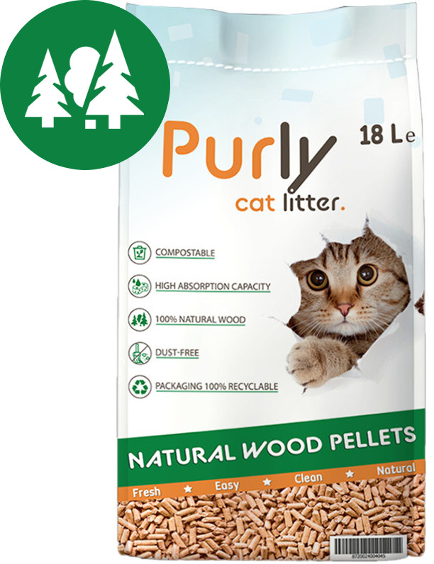 Lettiera per gatti Purly wood pellet, Biodegradabile