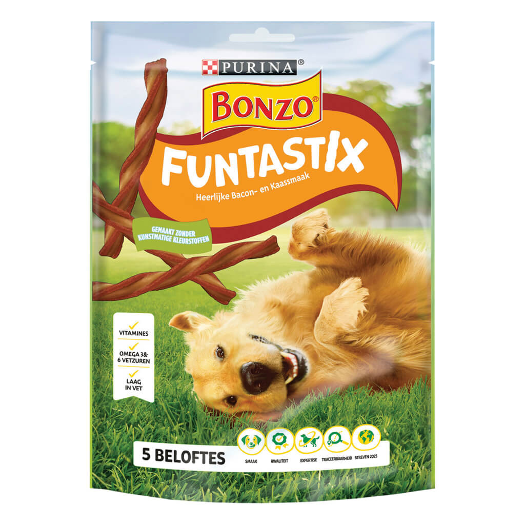 Purina Bonzo (Friskies) Funtastix con bacon e formaggio snack per cani (175 g)