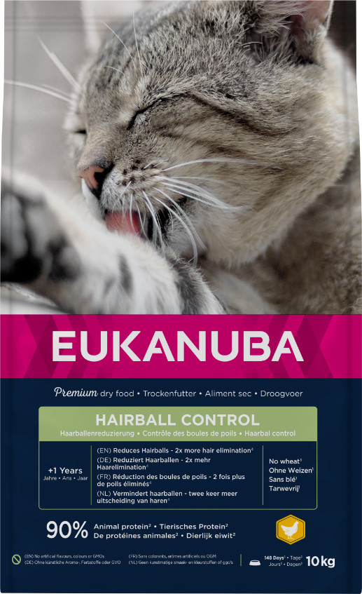 Eukanuba Adult Hairball Control (Boli di pelo) al pollo per gatto