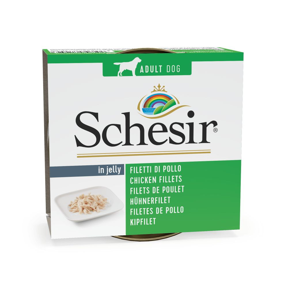 Schesir filetti di pollo (gelatina) cibo umido per cani (lattina)