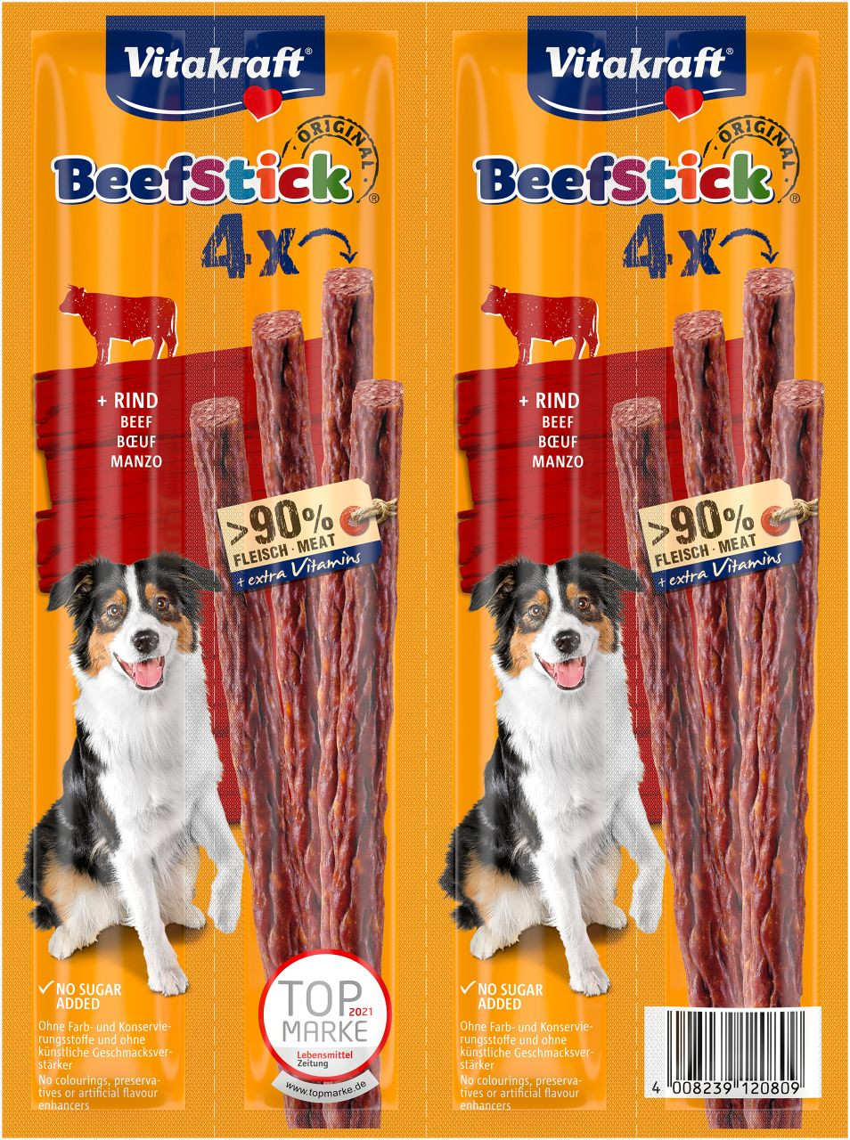 Immagine di 10 confezioni Vitakraft Beefstick Bastoncini con manzo snack per cane (4 st.)