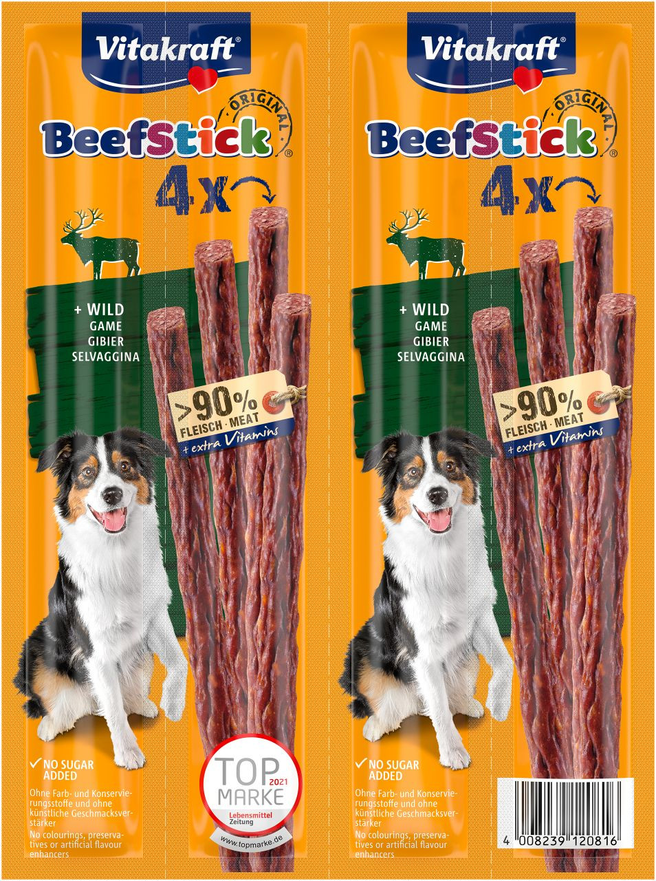 Immagine di 10 confezioni Vitakraft Beefstick Bastoncini con selvaggina snack per cane (4 st.)