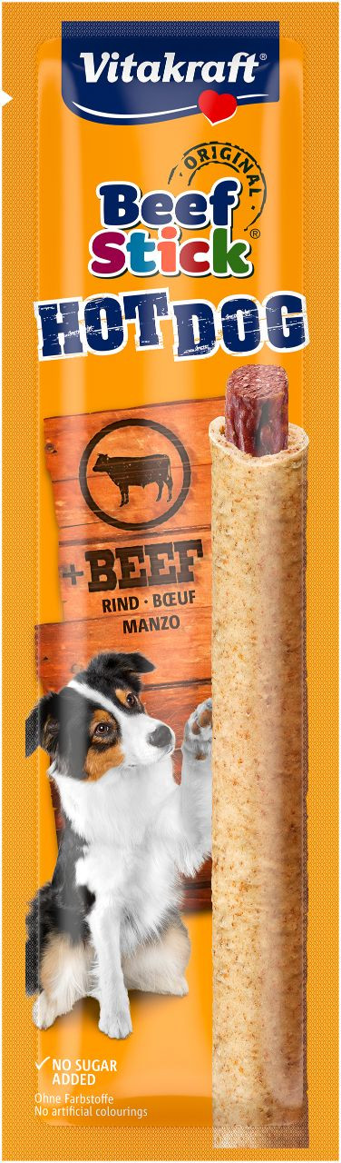 Immagine di 10 confezioni Vitakraft Beefstick Hot Dog con manzo snack per cane