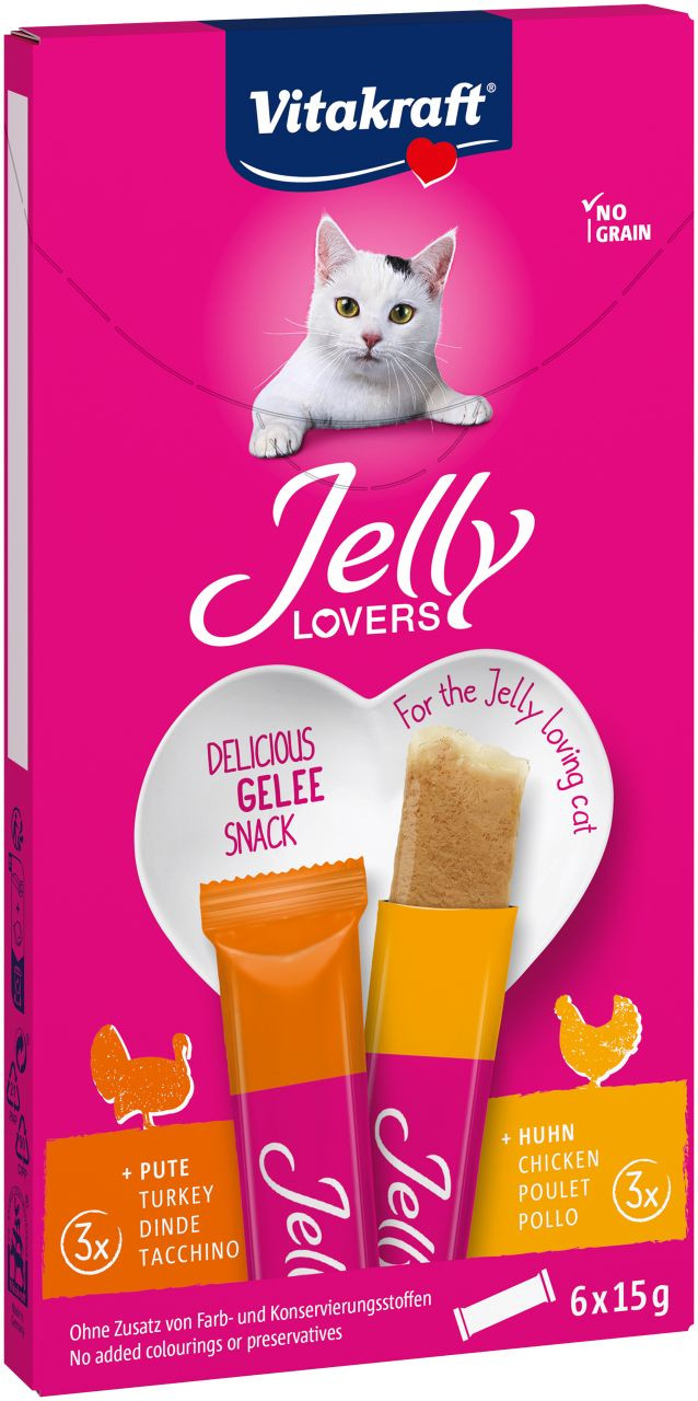 Immagine di 1 confezione Vitakraft Jelly Lovers con pollo e tacchino snack per gatto (6 x 15 g)