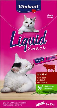 Immagine di 1 confezione Vitakraft Liquid Snacks con manzo per gatto (6 x 15g)