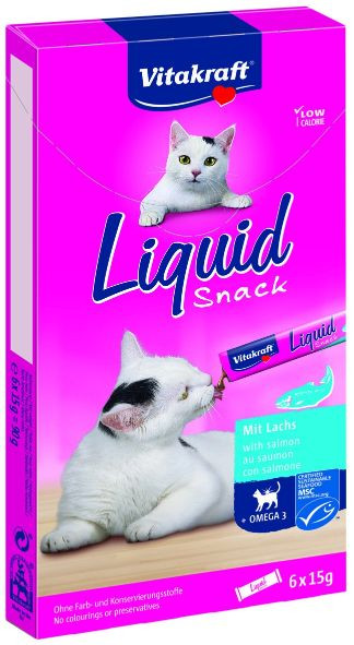 Immagine di 1 confezione Vitakraft Liquid Snacks con salmone per gatto (6 x 15g)