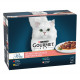 Gourmet Perle Filettini in salsa con manzo, pollo, coniglio e salmone cibo umido per gatti (85 g)