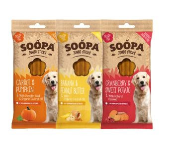 Soopa Jumbo Dental Sticks met cranberry & zoete aardappel voor de hond