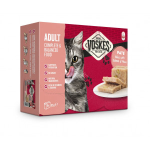 Voskes Adult - Paté heek met zalm & erwten natvoer kat (8x85 g)