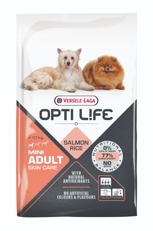 Opti Life Skin Care Adult Mini Cane, con salmone e riso