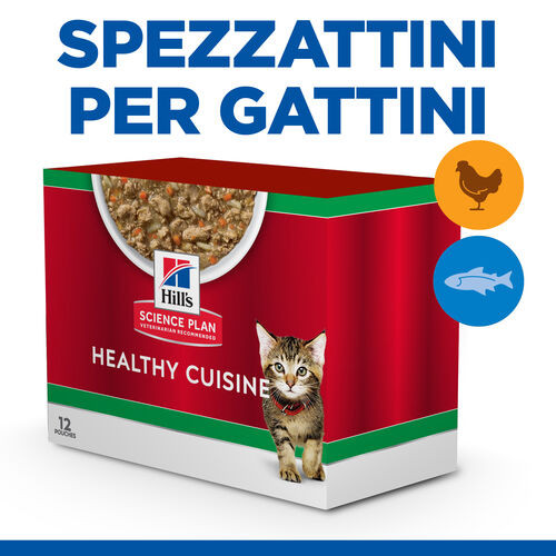 Hill's Healthy Cuisine Kitten spezzatino con pollo e verdure, pesce di mare e verdure multipack per gatto