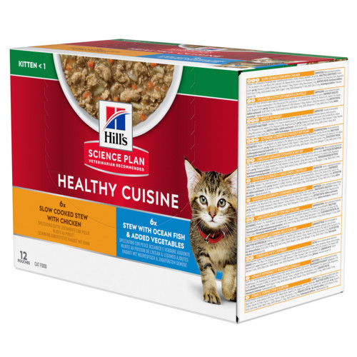 Hill's Healthy Cuisine Kitten spezzatino con pollo e verdure, pesce di mare e verdure multipack per gatto