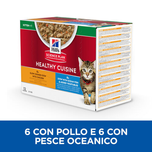 Hill's Healthy Cuisine Kitten spezzatino con pollo e verdure, pesce di mare e verdure multipack per gatto