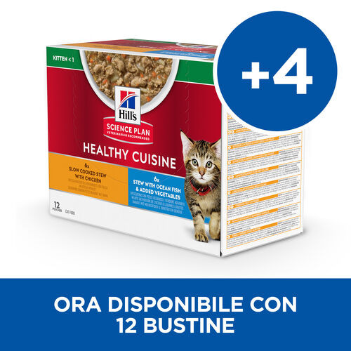 Hill's Healthy Cuisine Kitten spezzatino con pollo e verdure, pesce di mare e verdure multipack per gatto