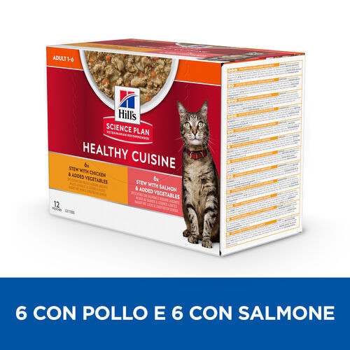 Hill's Healthy Cuisine Adult spezzatino con pollo e verdure, salmone e verdure multipack per gatto