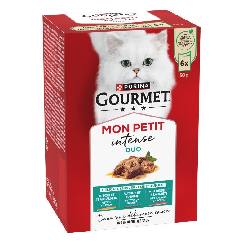 Gourmet Mon Petit Intense con pesce e carne cibo umido per gatti