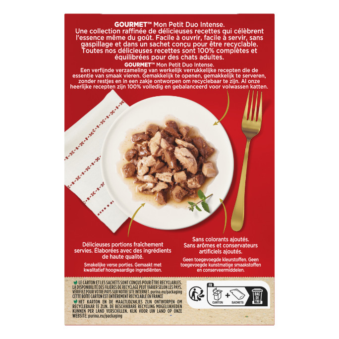 Gourmet Mon Petit Intense con pesce e carne cibo umido per gatti