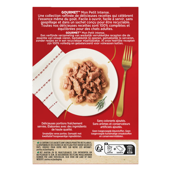 Gourmet Mon Petit Intense con pollame cibo umido per gatti