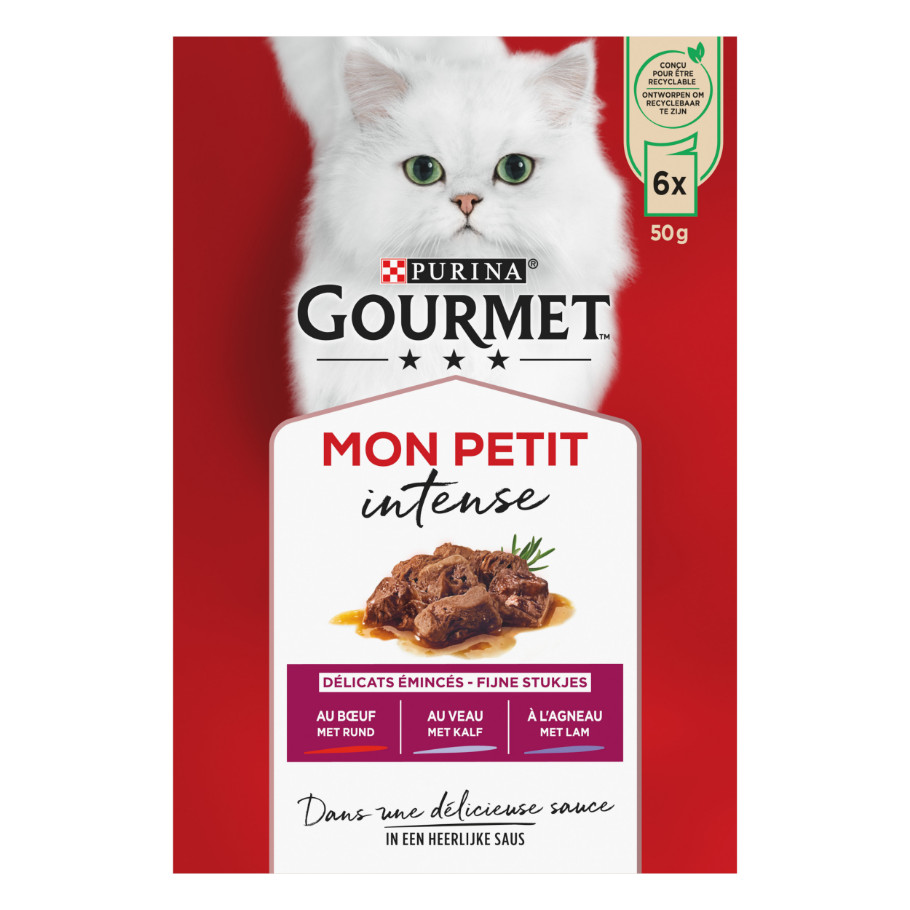 Gourmet Mon Petit Intense con manzo, vitello e agnello cibo umido per gatti (50 g)