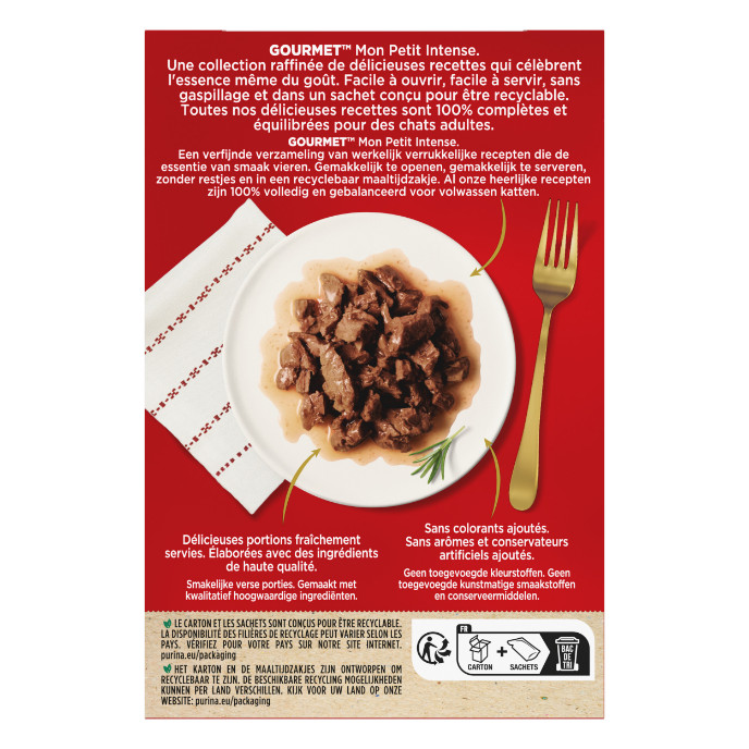 Gourmet Mon Petit Intense con manzo, vitello e agnello cibo umido per gatti (50 g)