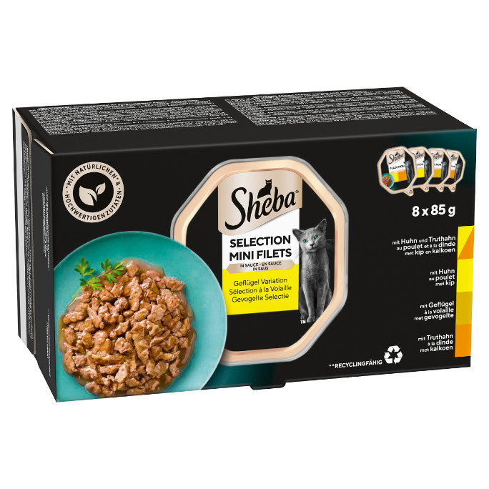 Sheba Mini Filets Selezione Pollame in salsa cibo umido per gatti (vaschette da 85 g)