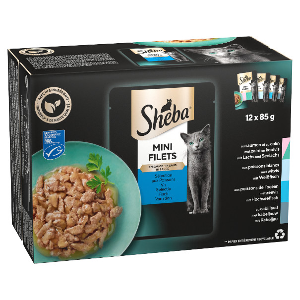 Sheba Mini Filets Selezione Pesce in salsa cibo umido per gatti (bustine da 85 g)