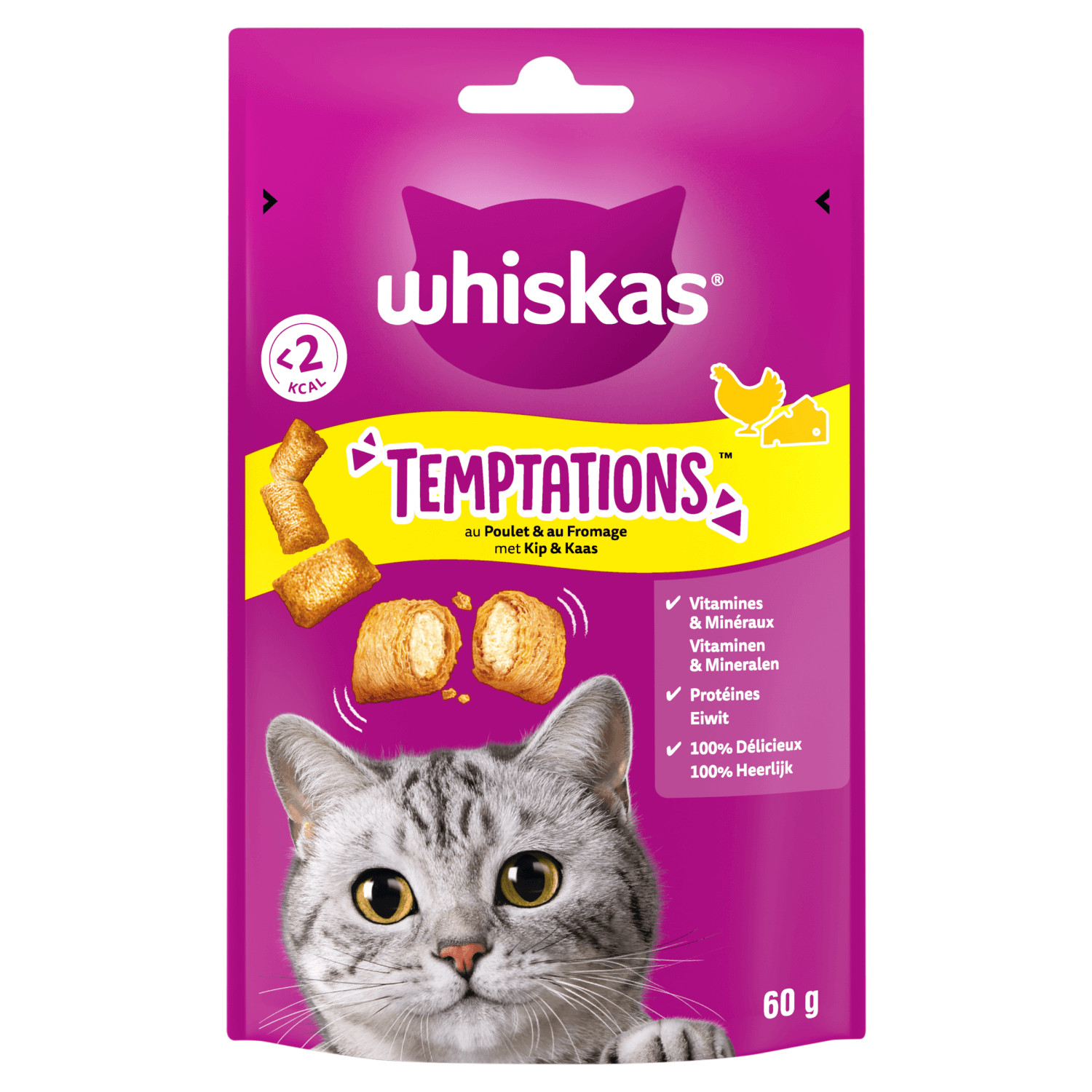 Whiskas Temptations Pollo & Formaggio snack per gatto
