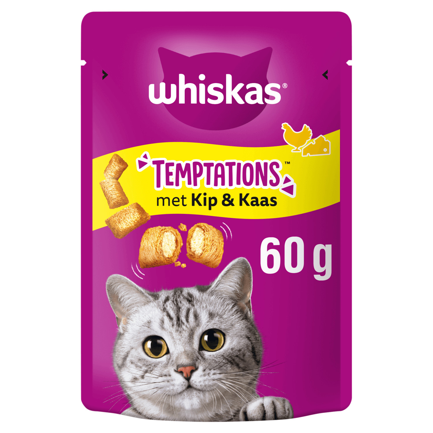 Whiskas Temptations Pollo & Formaggio snack per gatto