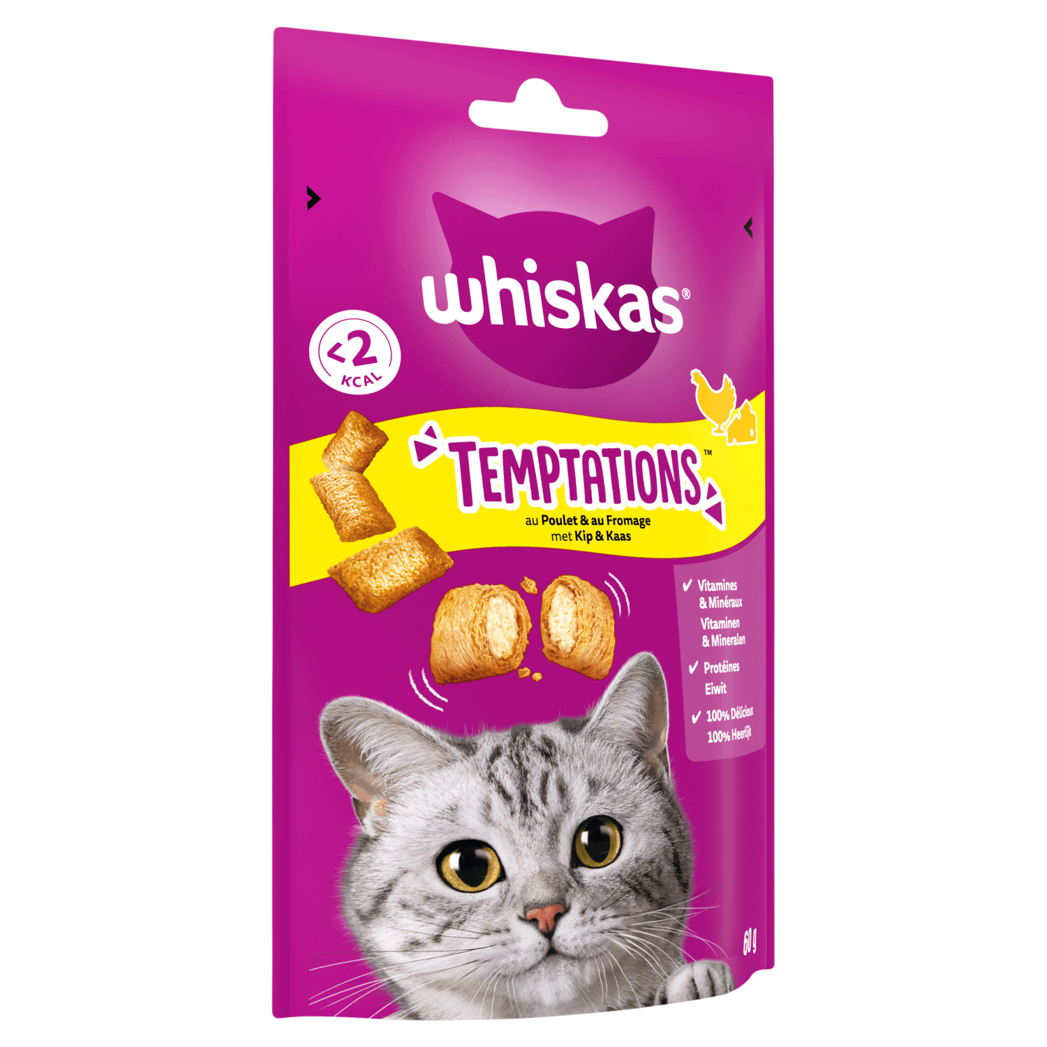 Whiskas Temptations Pollo & Formaggio snack per gatto
