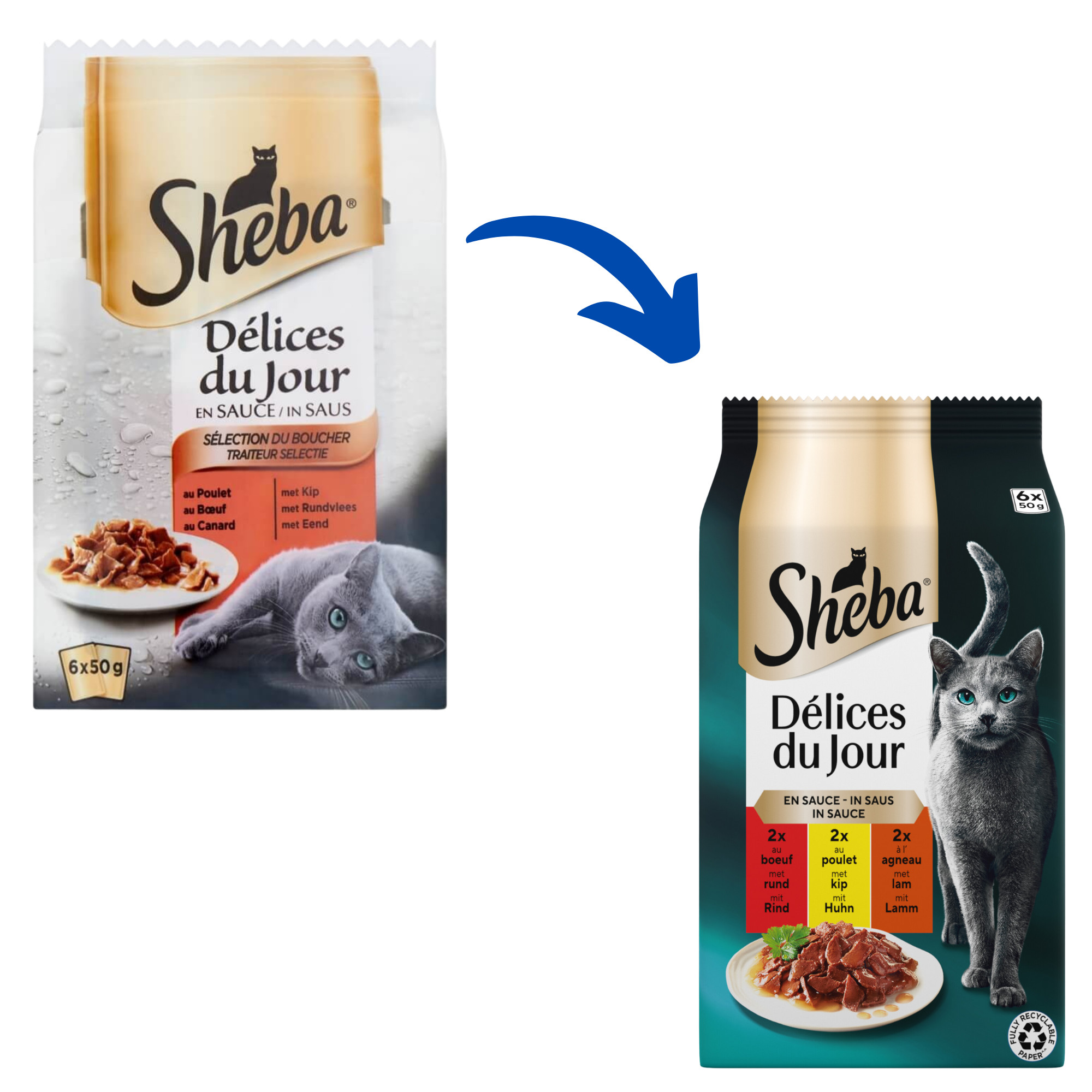 Sheba Délices du Jour – Selezione del macellaio in salsa cibo umido per gatti (bustine da 50 g)
