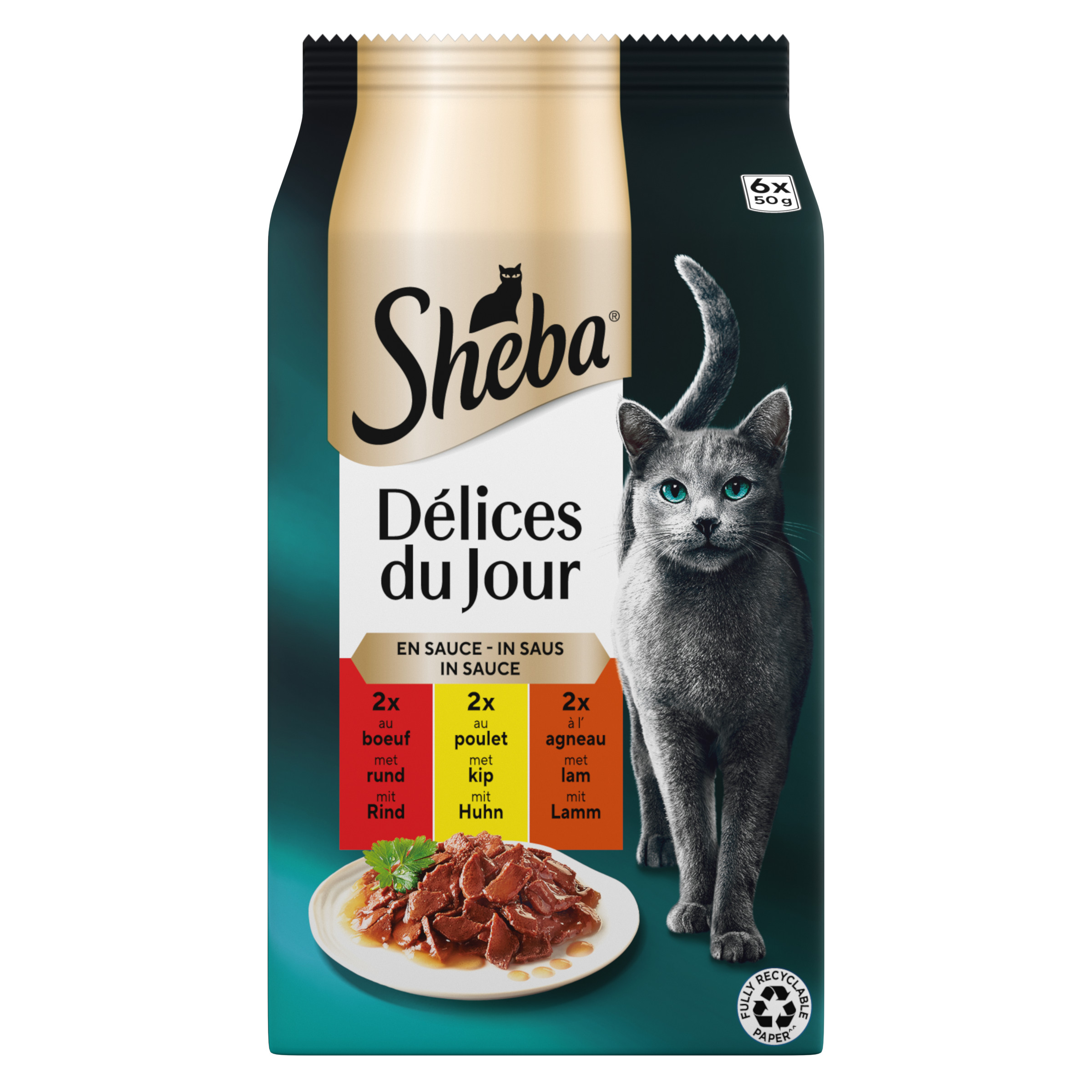 Sheba Délices du Jour – Selezione del macellaio in salsa cibo umido per gatti (bustine da 50 g)