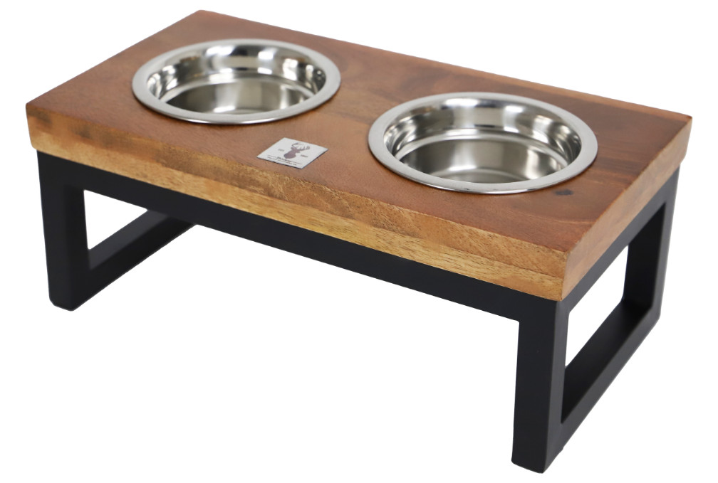 Boony Est 1941 Dinnerset hout met metalen frame voerbakjes hond