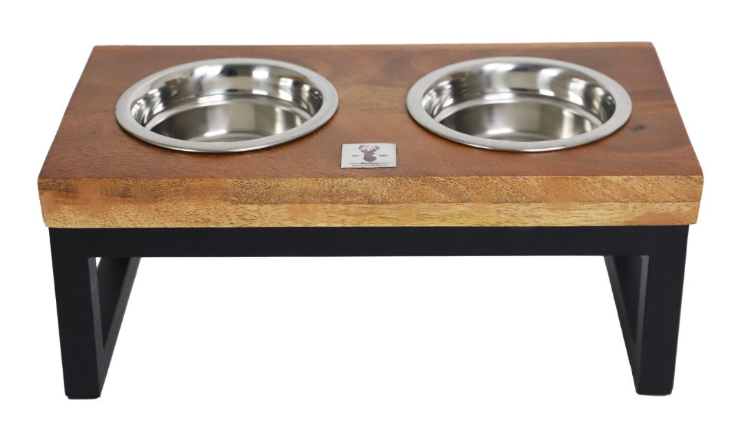 Boony Est 1941 Dinnerset hout met metalen frame voerbakjes hond