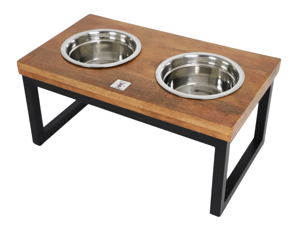 Boony Est 1941 Dinnerset hout met metalen frame voerbakjes hond