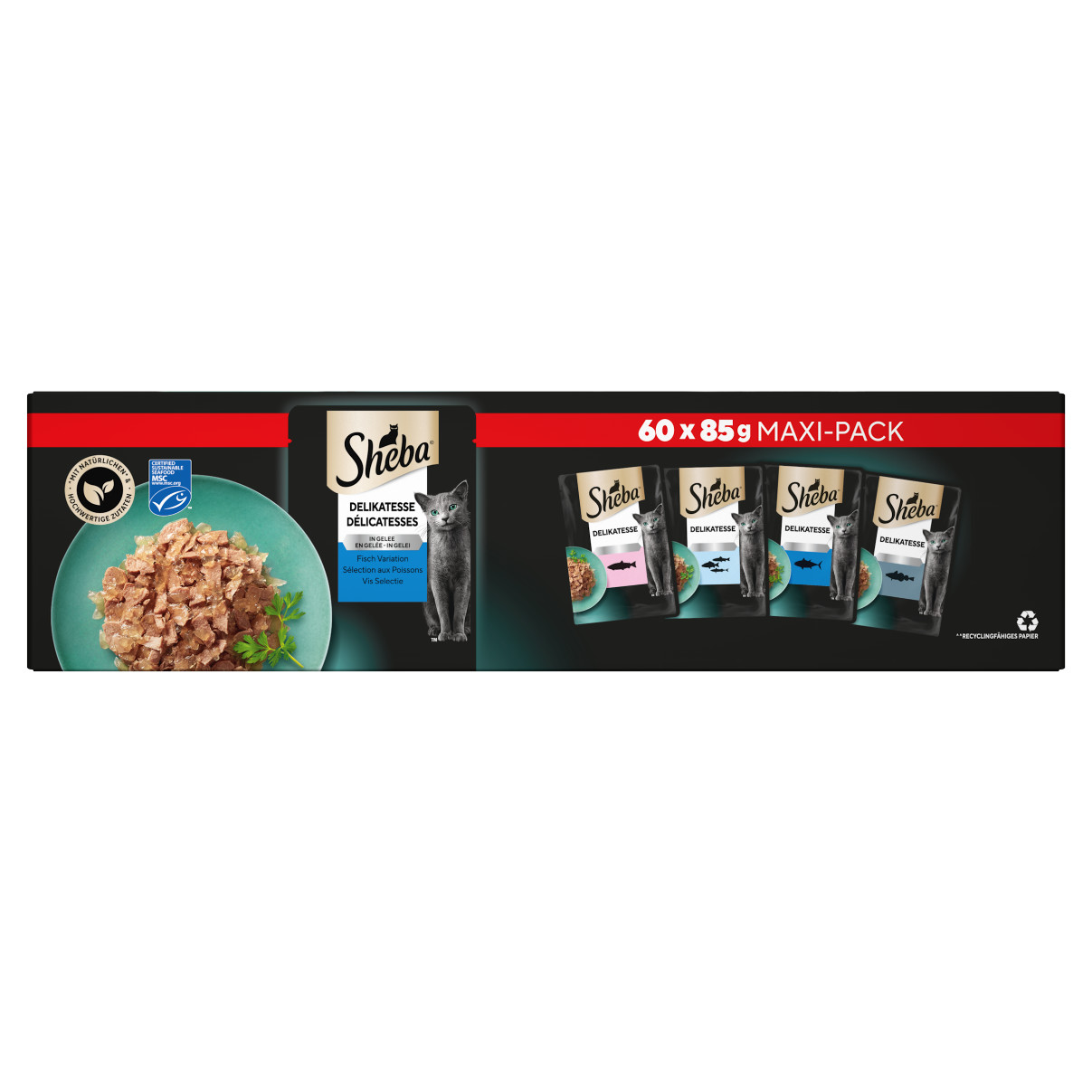 Sheba Delicatesses Vis Selectie in gelei maxipack natvoer kat maaltijdzakjes