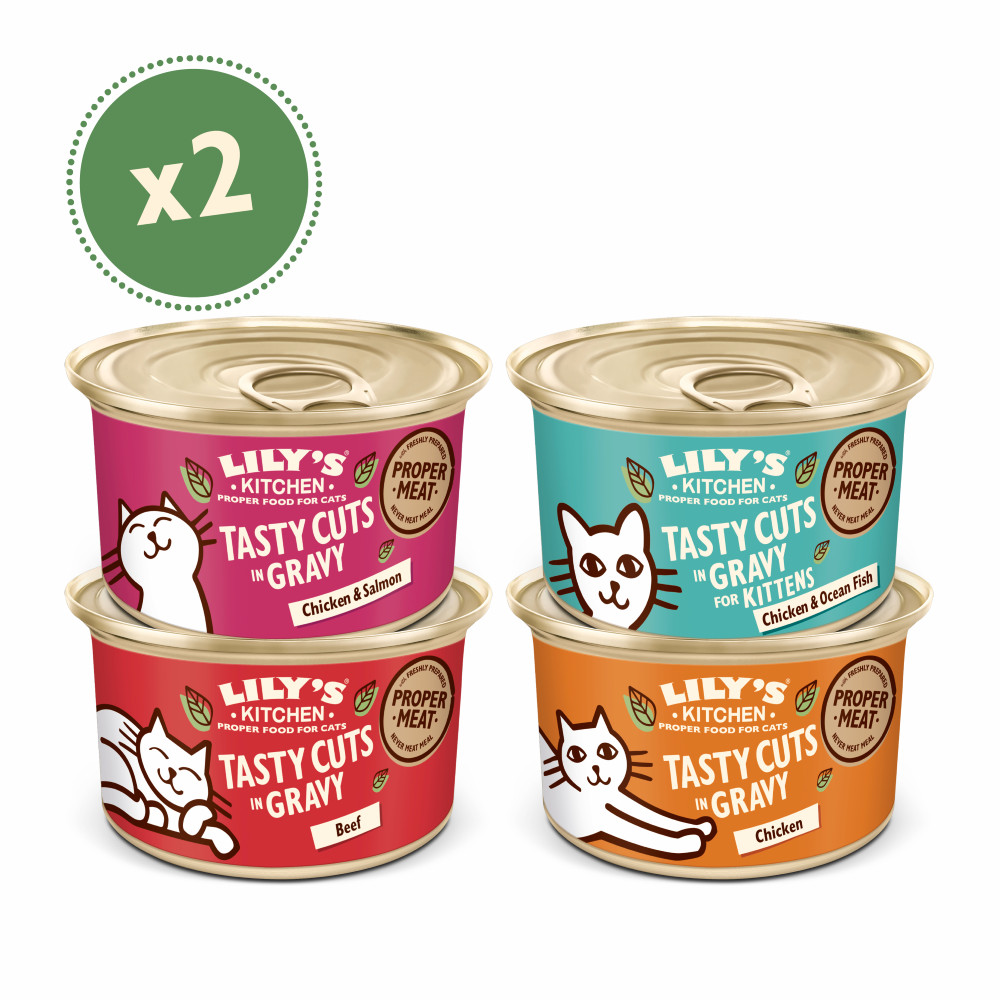 Lily's Kitchen Cuts in gravy kip, zeevis, kip met zalm, rund natvoer kat