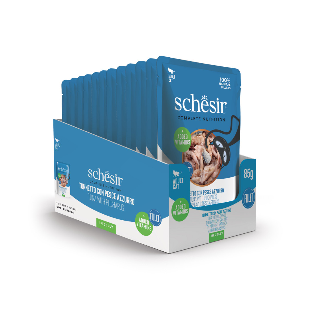 Schesir tonijn met makreel (jelly) natvoer kat (zakjes 85 g)