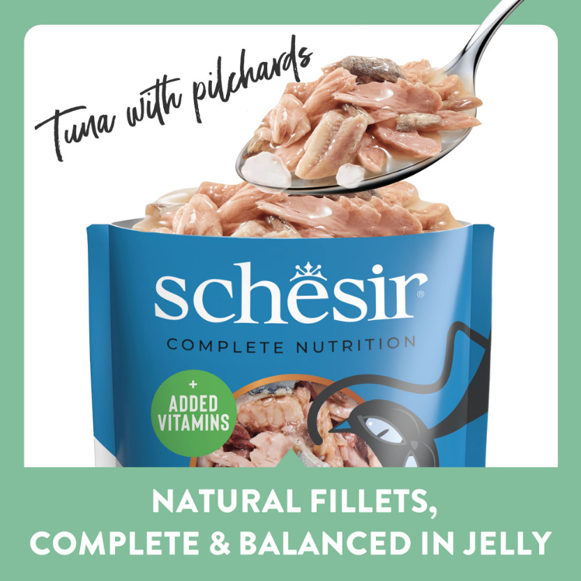 Schesir tonijn met makreel (jelly) natvoer kat (zakjes 85 g)