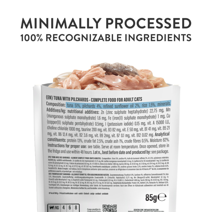 Schesir tonijn met makreel (jelly) natvoer kat (zakjes 85 g)