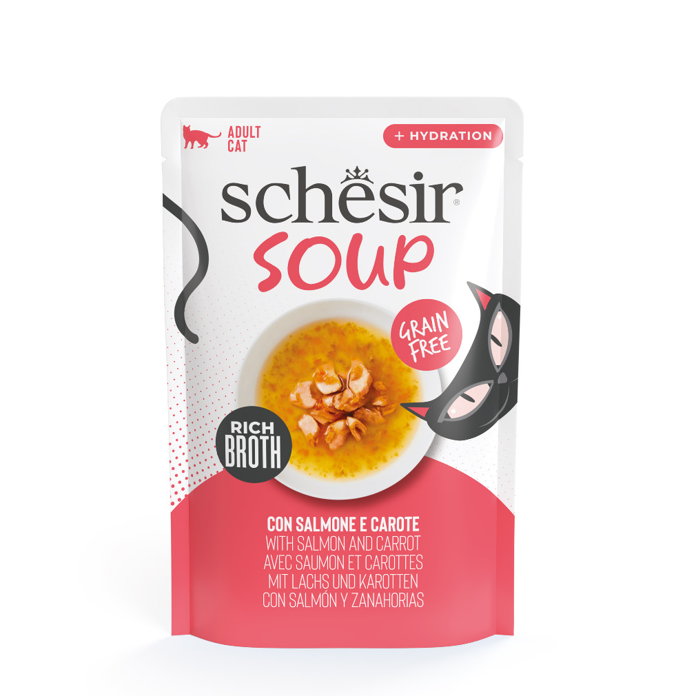 Schesir Cat Soup Wilde roze zalm en wortels
