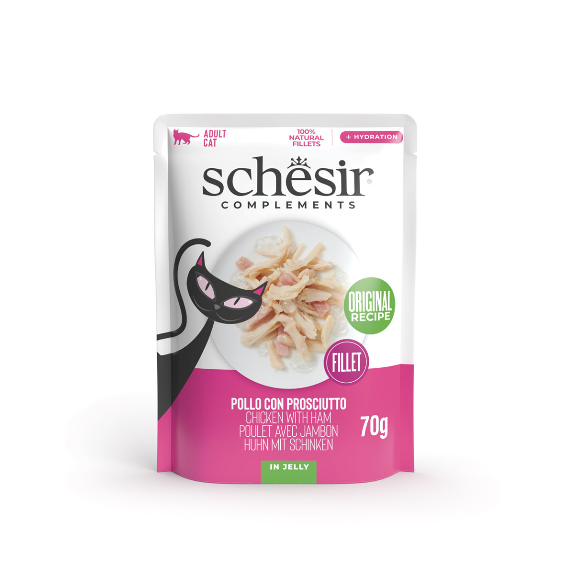 Schesir kip met ham (jelly) natvoer kat (zakjes 85 g)